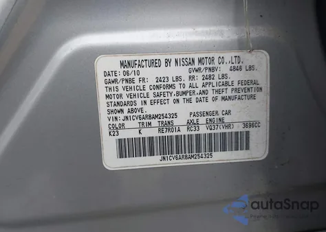 2010 Infiniti G37X z USA, uszkodzony, nr VIN JN1CV6AR8AM254325